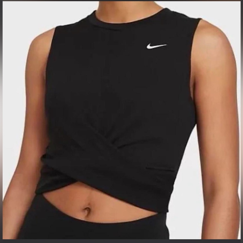 Nike black cropped tank top cinch front waist